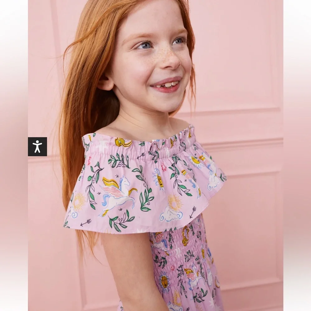 NEW Mini Boden Shirred Woven Midi Dress with Unicorn Print 2-3 Years - Picture 3 of 8